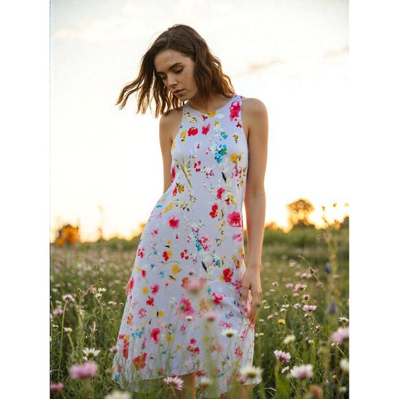 Women Dress RACHEL Rachel Roy Womens Floral Print Knee-Length Sundress Blue L - Picture 1 of 4